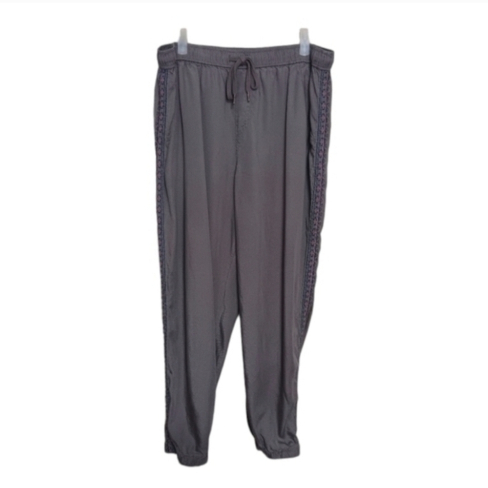 Knox Rose Women's Gray Elastic Tie Waistband Joggers Embroidered 100% Lyocell